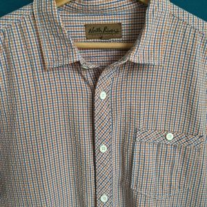North  River Outfitters XL Checkered Orange Blue Short Sleeve Button up Shirt